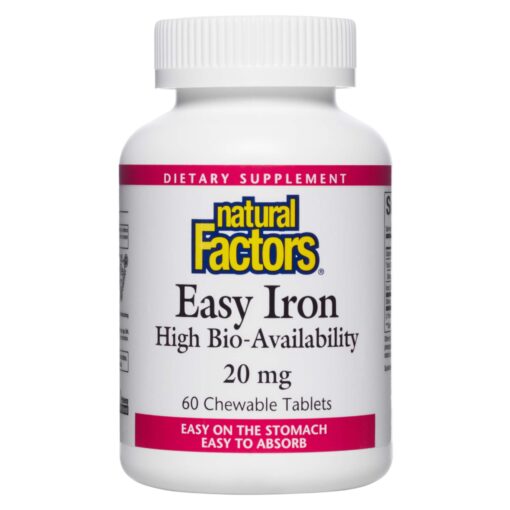 Natural Factors, Easy Iron Chewable, Gentle Supplement for Energy and Metabolism Support, Vegan, Tropical Fruit Flavor, 60 tablets (60 servings) 60 Count (Pack of 1) Standard Packaging