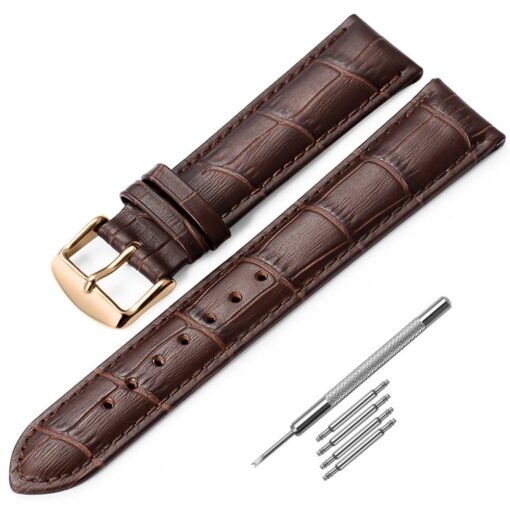 iStrap Leather Watch band Alligator Grain Calfskin Replacement Strap Stainless Steel Buckle Bracelet for Men Women-18mm 19mm 20mm 21mm 22mm 24mm-Black Brown Brown-Rose Gold Buckle