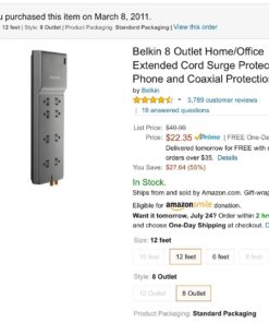 Belkin Surge Protector Power Strip - 8 AC Multiple Plug Outlet & 12 ft Heavy Duty Extension Cord - Outlet Extender - Flat Plug Power Strip - Great for Home, Office & Computer Charging - 3,550 Joules 12 feet 8-Outlet 35 71NqVDeq60L