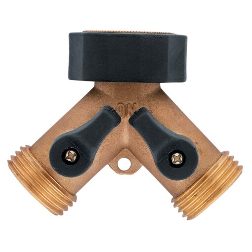 Orbit 58248 Garden Hose Splitter, Brass Dual-Outlet Garden Hose Y Faucet Adapter, Brown 1