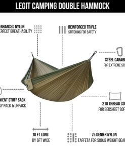 Legit Camping Hammock - Hammocks - 2 Person Hammock - Tree Hammock - Double Hammock - Portable Hammock - Outdoor Hammock - Hammock - Travel Hammock - Hammocks for Outside - Heavy Duty Hammock Army Green/Khaki 21 71NruRhtSaL