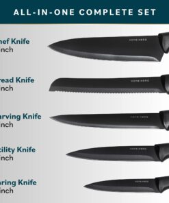 Home Hero 7 Pcs Kitchen Knife Set, Chef Knife Set & Steak Knives - Professional Design Collection - Razor-Sharp High Carbon Stainless Steel Knives with Ergonomic Handles (7 Pcs - Black) 7 Pcs - Black 23 71NsyGfu5jL