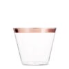100 Rose Gold Plastic Cups 9 Oz Clear Plastic Cups Old Fashioned Tumblers Rose Gold Rimmed Cups Fancy Disposable Wedding Cups Elegant Party Cups with Rose Gold Rim