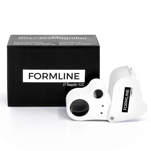 Formline LED Illuminated Jewelers Loupe/Trichome Scope (60x + 30x Lens) - Magnifier Made for Gardening, Jewelry, Antiques, Coins, Rocks, Stamps, Hobbies, Watches, Photos and Science (White/Silver) White