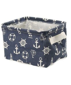Orino Waterproof Nursery Nautical Fabric Small Storage Baskets Beach Anchor Theme Collapsible Portable Storage Bins with Handle for Cloth, Toys, Books, Sundries, Set of 3 Navy Blue Style 19 71NwnTje47L