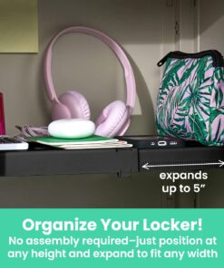 LockerMate Adjust-A-Shelf 6-Piece Locker Accessories Set, Extends to Fit Your Locker, Includes Storage Drawer, Mirror, Whiteboard, Storage Cup, Black (50924KIT-BLK) Shelf + 6 Piece Kit 11 71NxYodFlIL