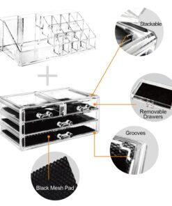 Ikee Design Clear Acrylic Makeup Organizer, Elegant Makeup Storage Organizer for a Stylish Vanity, Bathroom, or Dresser Décor, Clear Design for Easy Visibility and Quick Access 1) 1 Top 4 Drawers 39 71Ny1vuUlRL