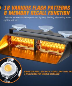 Nilight Emergency Strobe Lights, Windshield Hazard Warning Safety Flash Lights with Suction Cups, 16 LEDs, Amber, ABS Housing, 2 Year Warranty 12 71O jSP4 L