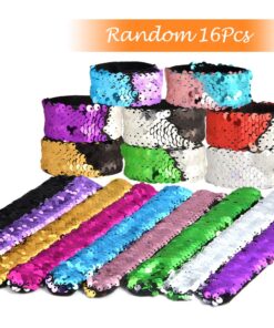 KUUQA 16 Pcs Magic Sequins The Mermaid Bracelets 2-Color Sequin Reversible Glitter Slap Bracelets Charms Wristband for Kids Little Mermaid Birthday Party Favors Bags Supplies (Random Colors) 23 71O2RYAT BL