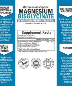 Magnesium Bisglycinate 100% Chelate No-Laxative Effect - Maximum Absorption & Bioavailability, Fully Reacted & Buffered - Healthy Energy Muscle Bone & Joint Support - Non-GMO Project Verified -180ct 26 71O32k3MX8L 3