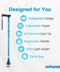 REHAND Walking Cane - Foldable, Adjustable, Collapsible Walking Canes for Men & Women, Pivot Tip, with Travel Bag | Walking Sticks for Seniors & Adults Ocean Blue 65 71O6aTi5udL