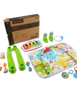 Fisher-Price Baby Playmat Deluxe Kick & Play Piano Gym & Maracas with Smart Stages Learning Content,5 Linkable Toys & 2 Soft Rattles (Amazon Exclusive) Kick N Play Green + Maracas 46 71O7CW2C6LL