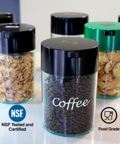 COFFEEVAC 1LB Patented Airtight Multi-use Vacuum Works as Smell Proof Ground Coffee Bean Containers. Black Cap and Body, 1.85-Liter/1.6-Quart Black Cap & Body 20 71O80A FoXL