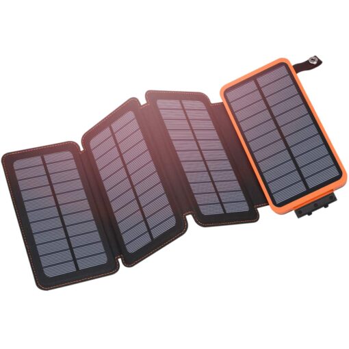 Hiluckey Solar Charger 25000mAh, Outdoor USB C Portable Power Bank with 4 Solar Panels, 3A Fast Charge External Battery Pack with 3 USB Outputs Compatible with Smartphones, Tablets, etc. Orange