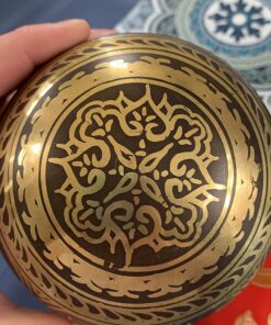 Tibetan Singing Bowl Set ~ Easy to Play with Dual-End Striker & Cushion ~ Beautiful Sound for Holistic Healing, Stress Relief, Meditation & Relaxation ~ Gratitude Pattern ~ Antique Light Brown Bowl 42 71O8pOCUdLL