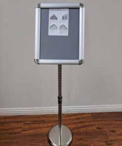 HUAZI Adjustable Floor Sign Holder Stand 8.5x11 inches Pedestal Sign Stand,Heavy Round Base,Both Vertical & Horizontal View Displayed,Snap-Open Frame with Safety Corner,Silver 8.5 x 11 inches,Silver 16 71O9leBovbL