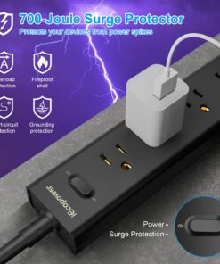 2 Pack Power Strip Surge Protector-5 Widely Spaced Outlets 3 USB Ports(1 USB C Port),1250W/10A with 5Ft Extension Cord, Power Strips with Surge Protection, Wall Mount for Home Office,Black 2PCK 19 71OCE3VtfiL