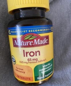 Nature Made Iron 65 mg (325 mg Ferrous Sulfate) Tablets, Dietary Supplement for Red Blood Cell Support, 180 Tablets, 180 Day Supply Unflavored 180 Count (Pack of 1) 31 71OE1jow8hL