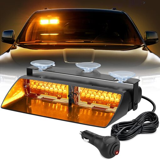 Nilight Emergency Strobe Lights, Windshield Hazard Warning Safety Flash Lights with Suction Cups, 16 LEDs, Amber, ABS Housing, 2 Year Warranty