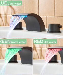 BWE Led Waterfall Widespread 8 Inch 2 Handle Bathroom Faucet 3 Hole Matte Black with Pop Up Drain Assembly with Overflow and Supply Line Vanity Lavatory Sink Mixer Tap 10 71OGhCWYq3L