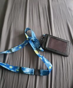 Vincent Van Gogh The Starry Night Print Lanyard with PU Leather ID Badge Holder Wallet with 3 Card Pockets, Safety Breakaway Clip & Matching Note Card. Gift of Carabiner Keychain Flashlight. Breakaway + Keychain Light 45 71OGx DZSjL