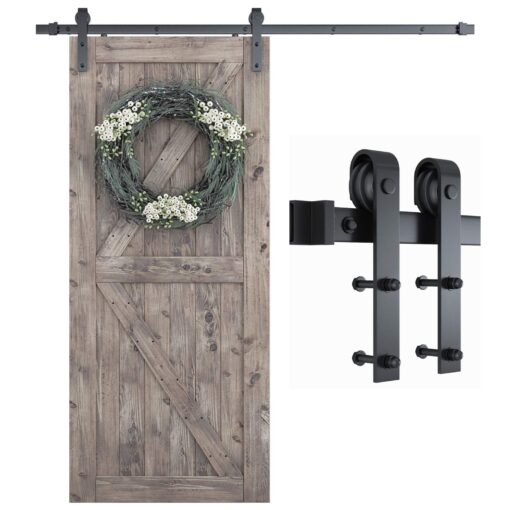 SMARTSTANDARD 6.6 Feet Heavy Duty Sturdy Sliding Barn Door Hardware Kit -Smoothly and Quietly -Easy to Install -Includes Step-by-Step Installation Instruction Fit 40" Wide Door Panel (J Shape Hanger)