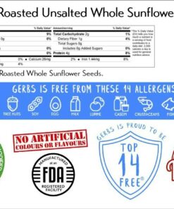 Jumbo Unsalted Sunflower Seeds In Shell by Gerbs – 2 LBS - Top 14 Food Allergen Free & NON GMO - Premium Dry Roasted Whole Sunflower Seed Jumbo Unsalted 2 Pound (Pack of 1) 16 71OHqMAH2jL