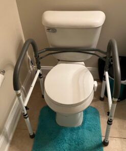 Vaunn Deluxe Folding Safety Toilet Rail, Adjustable and Foldable Toilet Safety Frame, Bathroom Handrail Assist Grab Bar Handle, Gray 33 71OKgVakCWL
