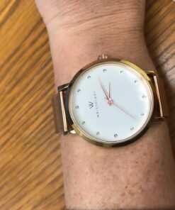 Wristology 10 Styles Maxi Crystal Watch Leather Band - Interchangeable Genuine Leather Strap - Large Easy to Read Watch with Second Hand for Women, Men, Nurses, Teachers Rose Gold Metal Mesh 51 71OKz73oTIL