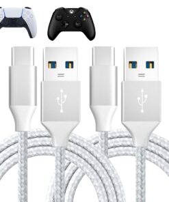 DTOL Charger Charging Cable for PS5 Controller, Xbox Series X, Xbox Series S Controller, Replacement USB C Cord Nylon Braided Type-C Ports Accessories for Nintendo Switch 2 Pack 10 Feet White