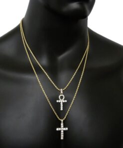 Fashion 21 Egyptian Ankh, Cross Pendant 20 inches to 30 inches Chain Two Necklace Set in Gold Tone 22"+26" Rope Chain Set 13 71OMpKzsxL