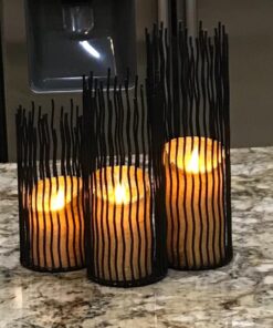 Set of 3 Metal Iron Candle Holder, Black Candlestick Modern Table Centerpiece for Indoor & Outdoor Decor, Dining Room, Home Decoration 37 71OMuA0xlhL 2