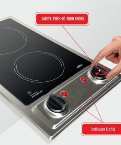 Summit CR2B120 12-inch Wide 115V 2-Burner Radiant Electric Cooktop, Jet Black Glass Easy to Clean, Two Burner Total 2400W, Push-to-Turn Knob Control, Indicator Light, Hot Warning, Easy Plug-In 11 71ONGopA18L