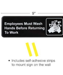 Alternative view of Excello Global Products Employees Must Wash Hands Before Returning to Work Sign: Easy to Mount Plastic Safety Informative Sign with Symbols Great for Business, 9"x3", Pack of 3 9x3" 9x3 Black