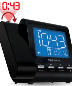 Magnasonic Projection Alarm Clock with AM/FM Radio, Battery Backup, Auto Time Set, Dual Alarm, Nap/Sleep Timer, Indoor Temperature/Date Display with Dimming & 3.5mm Audio Input - Black (EAAC601) 25 71OPBQlh3dL
