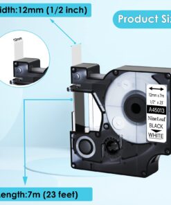 Alternative view of NineLeaf 2 Pack Compatible for Dymo D1 Label Tape 45013 A45013 S0720530 Black on White 12mm 1/2 inch x 23 Feet for Dymo Label Maker Refills LabelManager 160 210D 220P 260P 280 360D 420P Wireless PnP