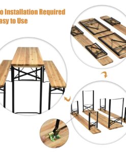 Giantex 70'' 3-Piece Portable Folding Picnic Beer Table with Seating Set Wooden Top Picnic Table for Patio Outdoor Activities Garden Use, 30'' Table Height Black(iron Frame); Wooden(tabletop & Chair Seats) 30 71OPeTzGrJL