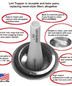Lint Hair Trapper for filtering Washing Machine Utility Tub and Sink drains-reusable and customizable with built-in overflow guard. Traps Lint, hair and debris from drains, replaces all Mesh filters 23 71OPpMeTUZL