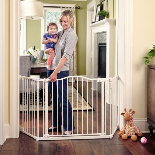 Toddleroo by North States 72” wide Deluxe Décor Baby Gate: Sturdy safety gate with one hand operation. Extra wide baby gate. Hardware Mount. Fits 38.3 - 72” Wide. (30" Tall, Warm White) 72" Wide Gate