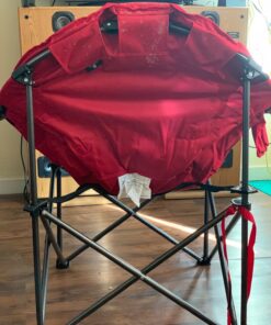 ALPHA CAMP Oversized Camping Chairs Padded Moon Round Chair Saucer Recliner with Folding Cup Holder and Carry Bag Red 35 71ORFQNB50L