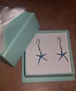 Sterling Silver, Gold Tone or Rose Tone Created Blue, White or Pink Opal Starfish Dangling Earrings 22 71ORNWxfwRL