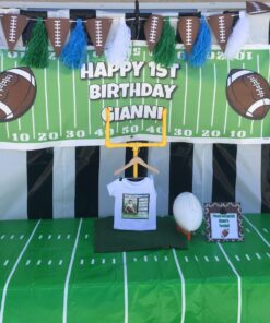 Beistle Plastic Game Day Football Tablecover for Rectangle Tables Sports Tableware Touchdown Tailgate Party, 54" x 108", Green/White 1 Pack 34 71ORSO1T68L