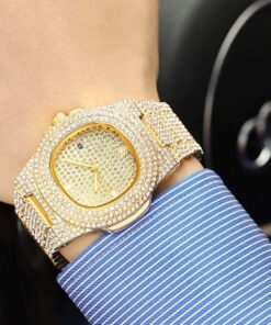 FANMIS Luxury Unisex Bling Iced Out Gold Watch Fashion Simulated Diamonds Analog Display Calendar Japanese Quartz Watch 15 71OSSGTcNL