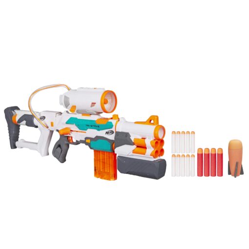 Nerf Modulus Tri-Strike Blaster, Mega Barrel, Rocket Launcher, Clip, 1 Rocket, Kids Outdoor Games (Amazon Exclusive) Standard Packaging