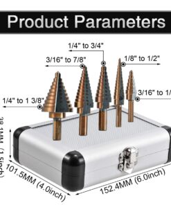 Alternative view of HOHXEN Step Drill Bits 5PCS HSS Cobalt Titanium Step Drill Bits Multiple Hole 50 Sizes High Speed Steel Drill Bits with an Carrying Case