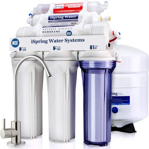 iSpring RCC7AK, NSF Certified 75 GPD, Alkaline 6-Stage Reverse Osmosis System, pH+ Remineralization RO Water Filter System Under Sink, Superb Taste Drinking Water Filter 6-Stage with Alkaline Filter