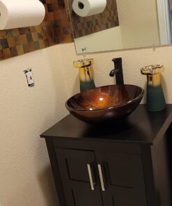 Aquaterior Modern Bathroom Round Artistic Tempered Glass Vessel Vanity Sink Bowl Basin Spa (FAUCET NOT INCLUDED) Flame Red 39 71OXtkfhgbL