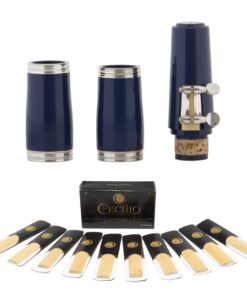 Mendini by Cecilio B Flat Beginner Clarinet with 2 Barrels, Case, Stand, Book, 10 Reeds, and Mouthpiece - Bb Student Clarinet Set, Wind & Woodwind Musical Instruments, Blue Clarinet 11 71OYcj8MmbL