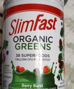 SlimFast Greens Powder, Green Superfoods with Organic Wheat Barley Grass, Flax Seed & Inulin, Oat Fiber Supplement, 1 Billion CFU Probiotics, Probiotic Multi Enzyme- Berry Burst, 30 Servings Organic Greens 37 71Oe4krXjNL