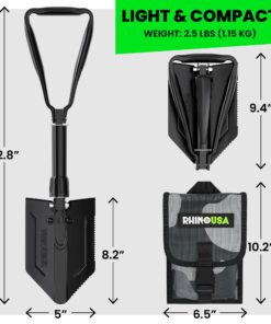 Alternative view of RHINO USA Folding Survival Shovel w/Pick - Heavy Duty Carbon Steel Military Style Entrenching Tool for Off Road, Camping, Gardening, Beach, Digging Dirt, Sand, Mud & Snow.